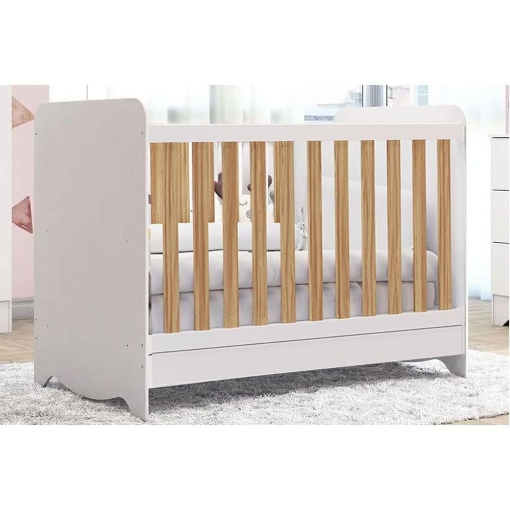Berço Infantil Ben 3 Em 1 Branco-amendoa - Peroba