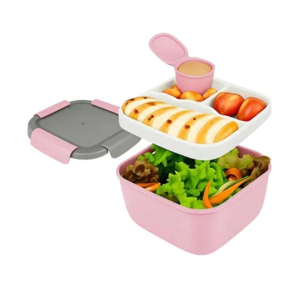 Marmita Rosa Com 02 Andares 1,1 Litros Acompanha Talher