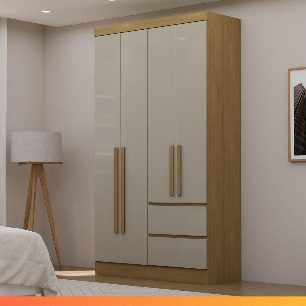 Guarda Roupas Solteiro 4 Portas 2 Gavetas Malta Luciane