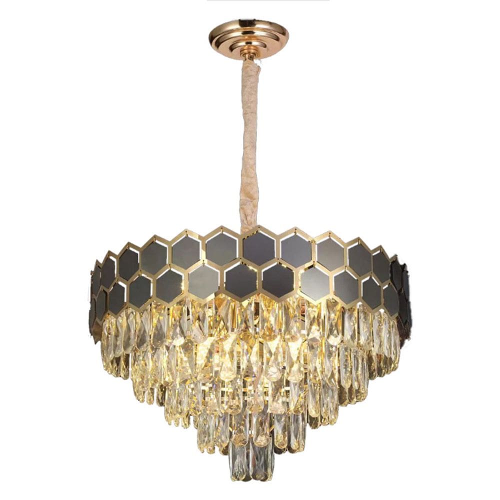 Lustre Cristais com Detalhes Dourado 60cm 12E14 16090-PL