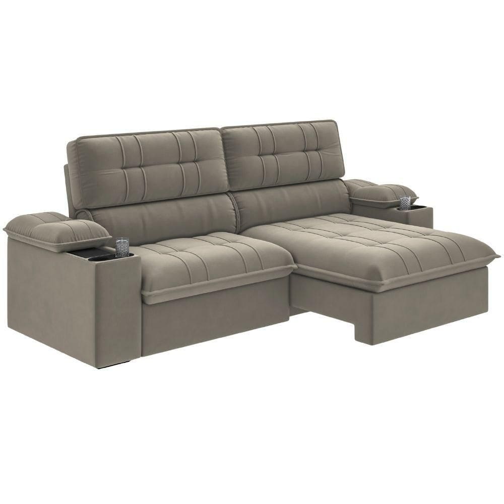 Sofá Retrátil E Reclinável 3 Lugares 2,10m Com Porta Copos Slim Stanley Castor