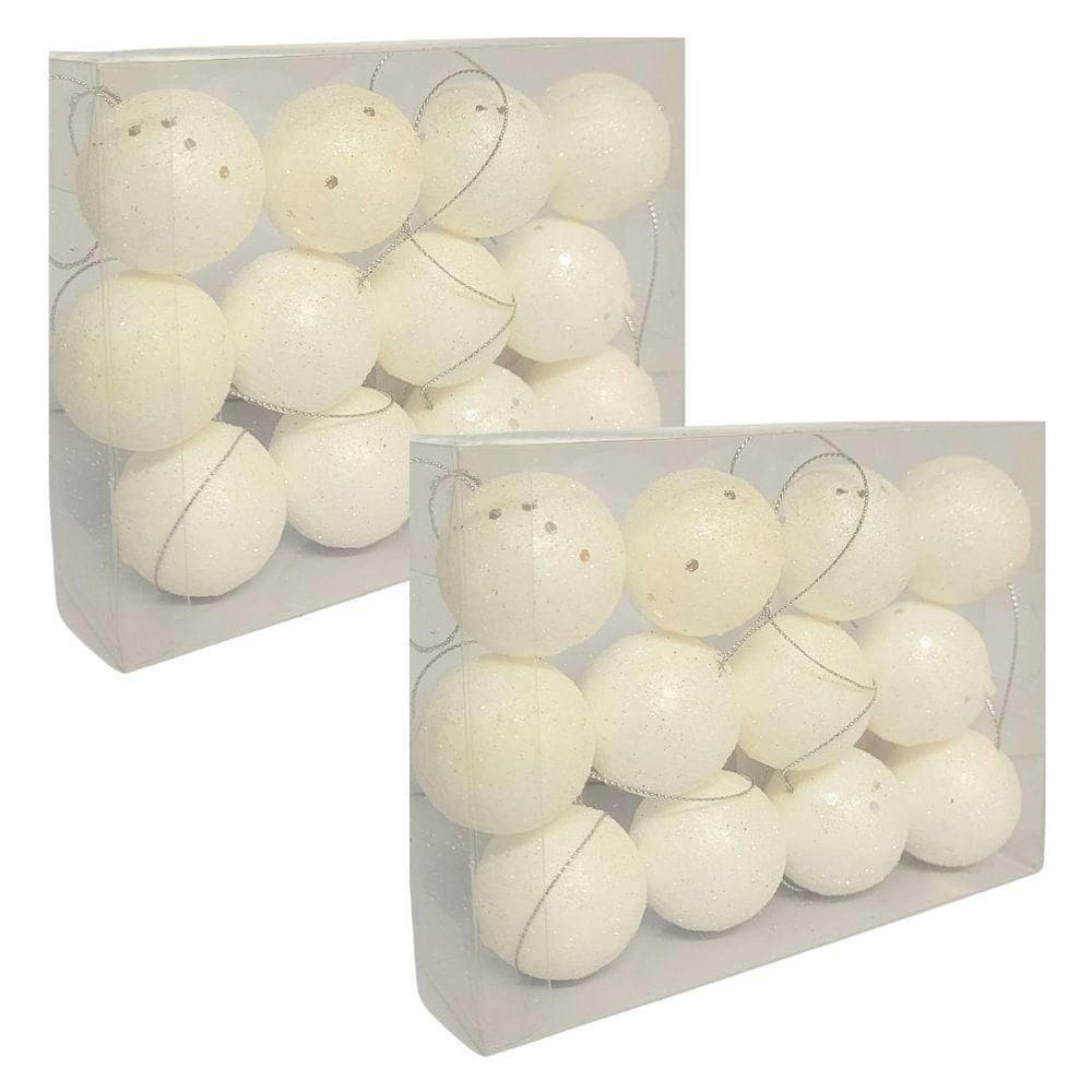 Jogo 24 Bolas De Natal Brancas Glitter Prime 4cm Na Caixa - Magizi