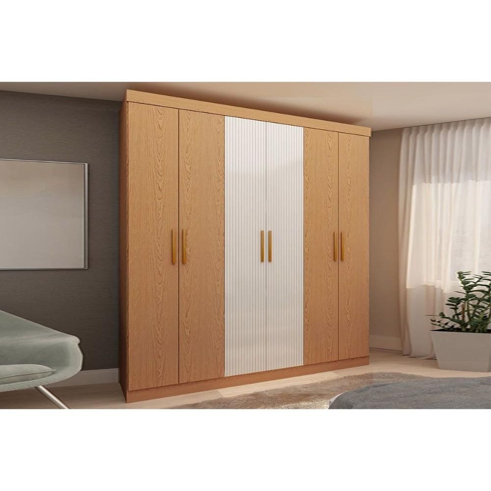Guarda Roupa Casal 6 Portas (2 Frisadas) e 2 Gavetas Palermo Cinamomo/White Laca - Genialflex