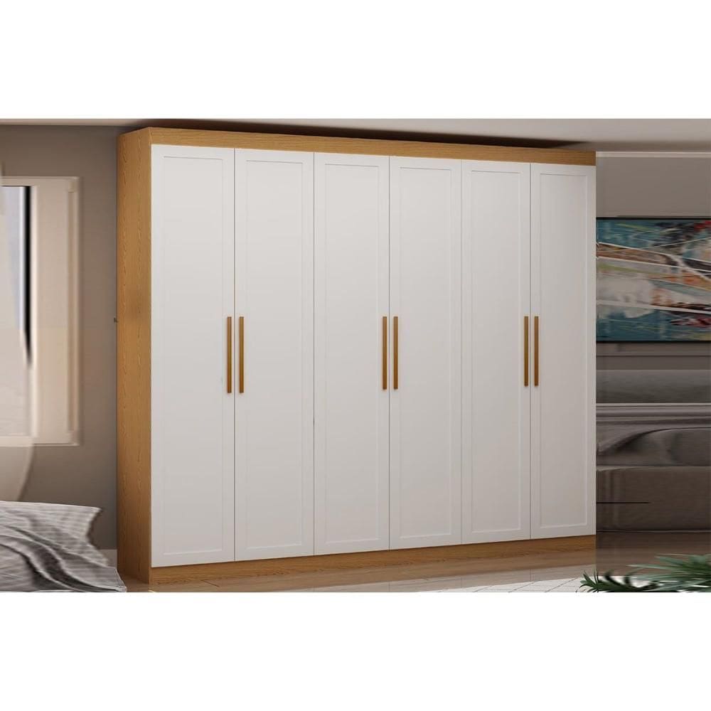 Guarda Roupa Casal 6 Portas e 3 Gavetas Madri Cinamomo/Branco - Genialflex