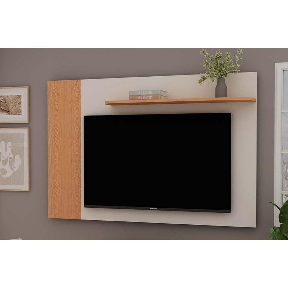 Painel Home p/ TV até 50 Pol Flórida c/ Prateleira 140x90cm Cinamomo/Off White - Genialflex