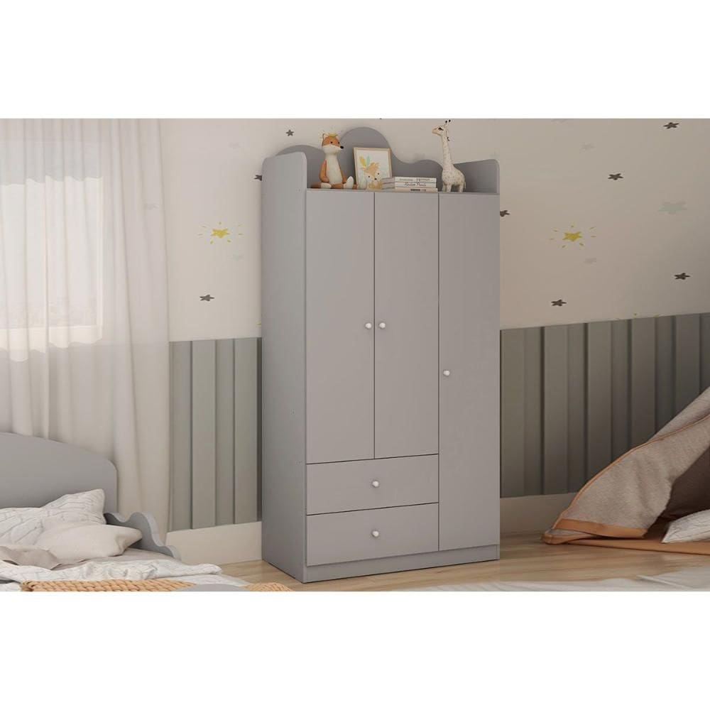 Guarda Roupa Infantil 3 Portas e 2 Gavetas Nuvem Fendi - Genialflex