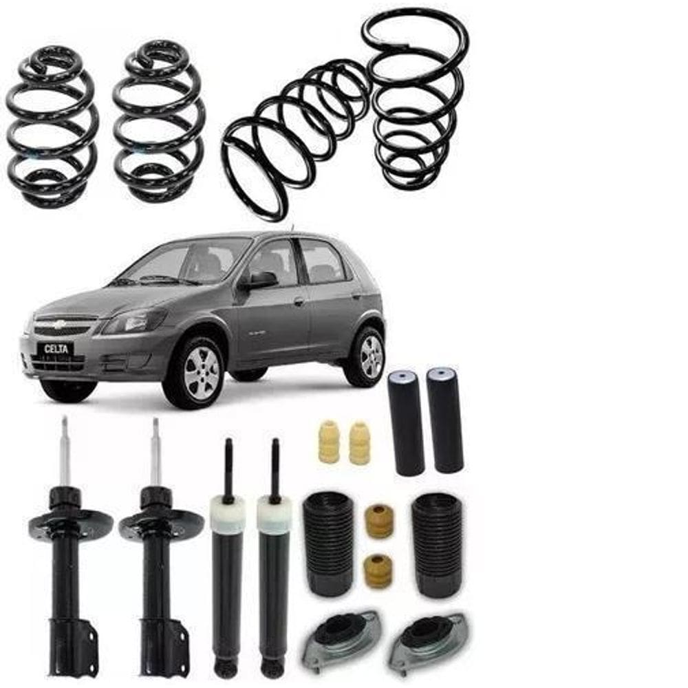 Kit Suspensão 4 Amortecedor+ 4 Molas+ 4 Batente Celta Prisma