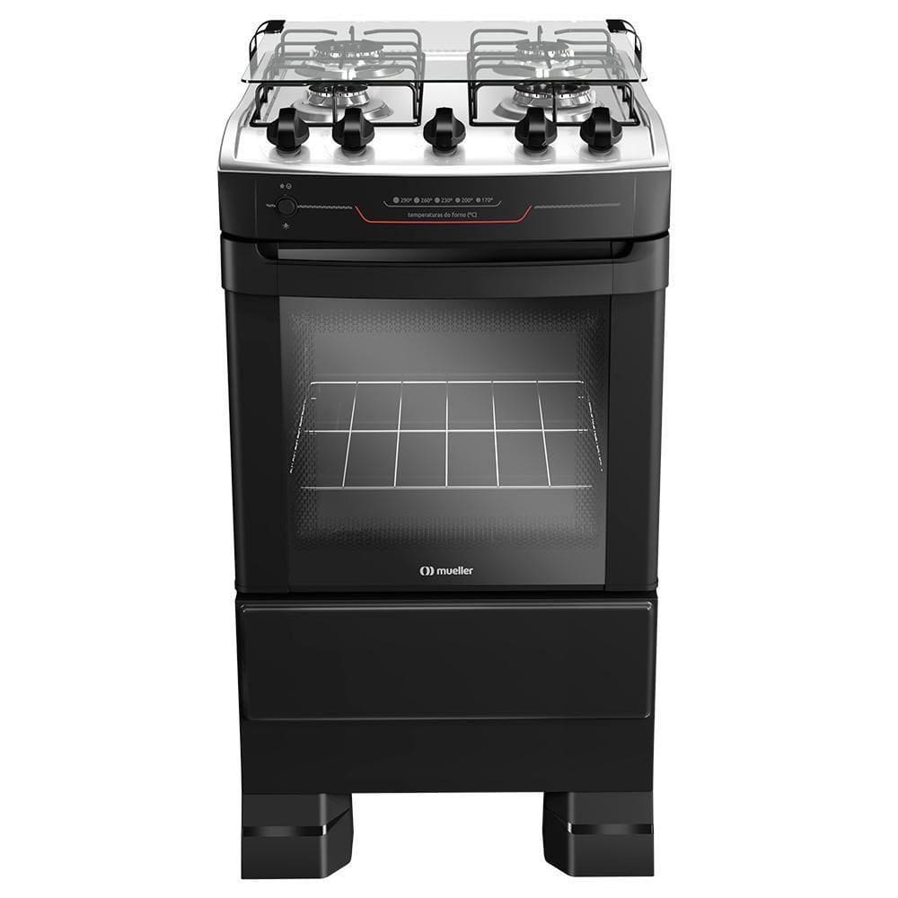 Fogão Mueller 4 Bocas Preto Com Acendimento Automático Total MFI4BF Bivolt