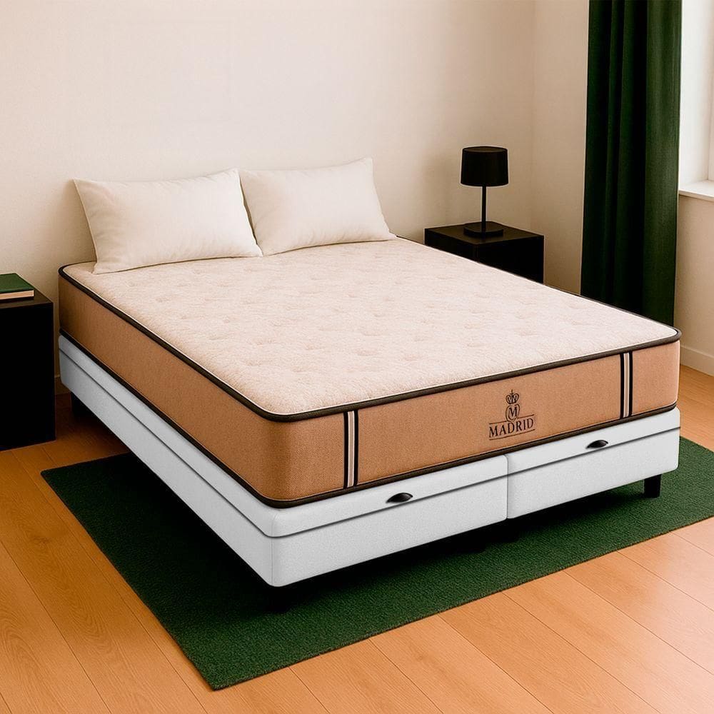 Cama Box King Branco Colchão Madrid Molas Vstore 193x203x28