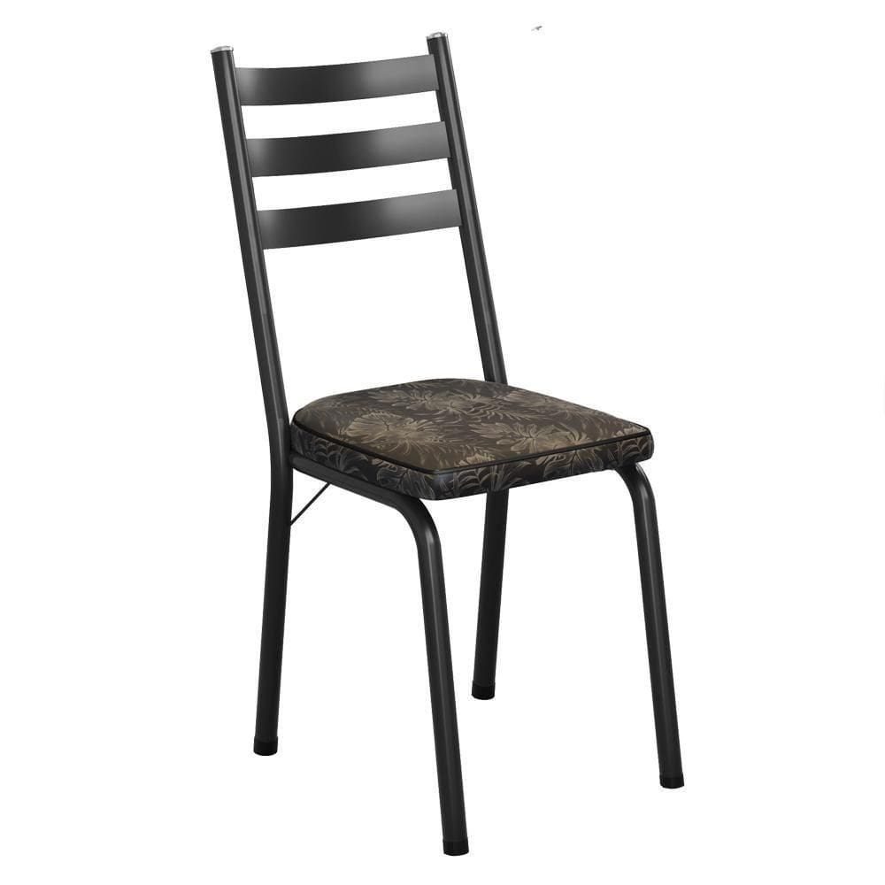 Cadeira Tubular Europa Preto Assento Floral Dourado Artef Floral Dourado