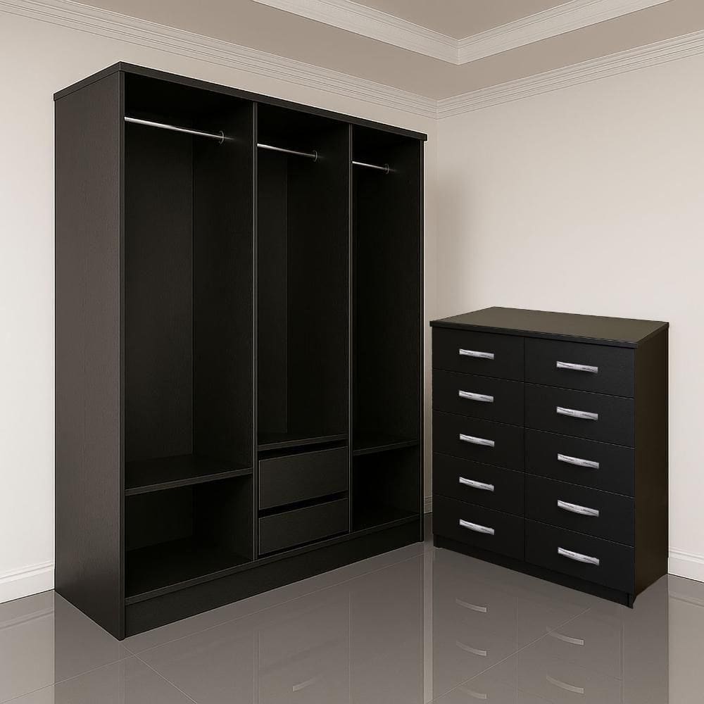 Closet Lisboa Com Cômoda Marbela 10 Gavetas - Evidência Móveis - Black