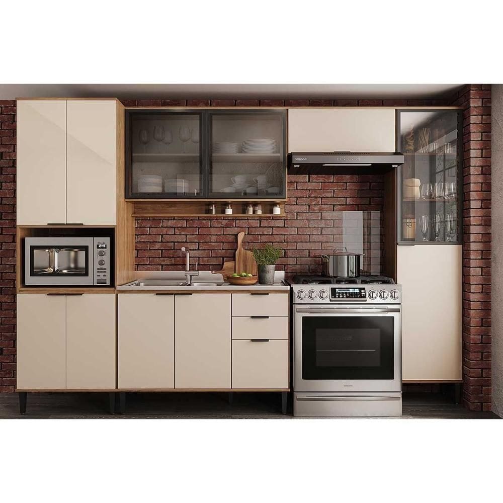 Cozinha Modulada Carraro Alpha Alpha 5 Peças (2aéreos+1balcão+1paneleiro+1torrequente) C5p106 Freijo-off White-carraro