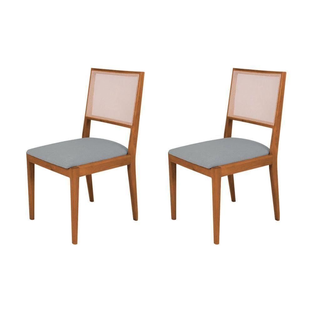 Conjunto Com 2 Cadeiras De Jantar Estofada Suellen Cerejeira Linho Cinza