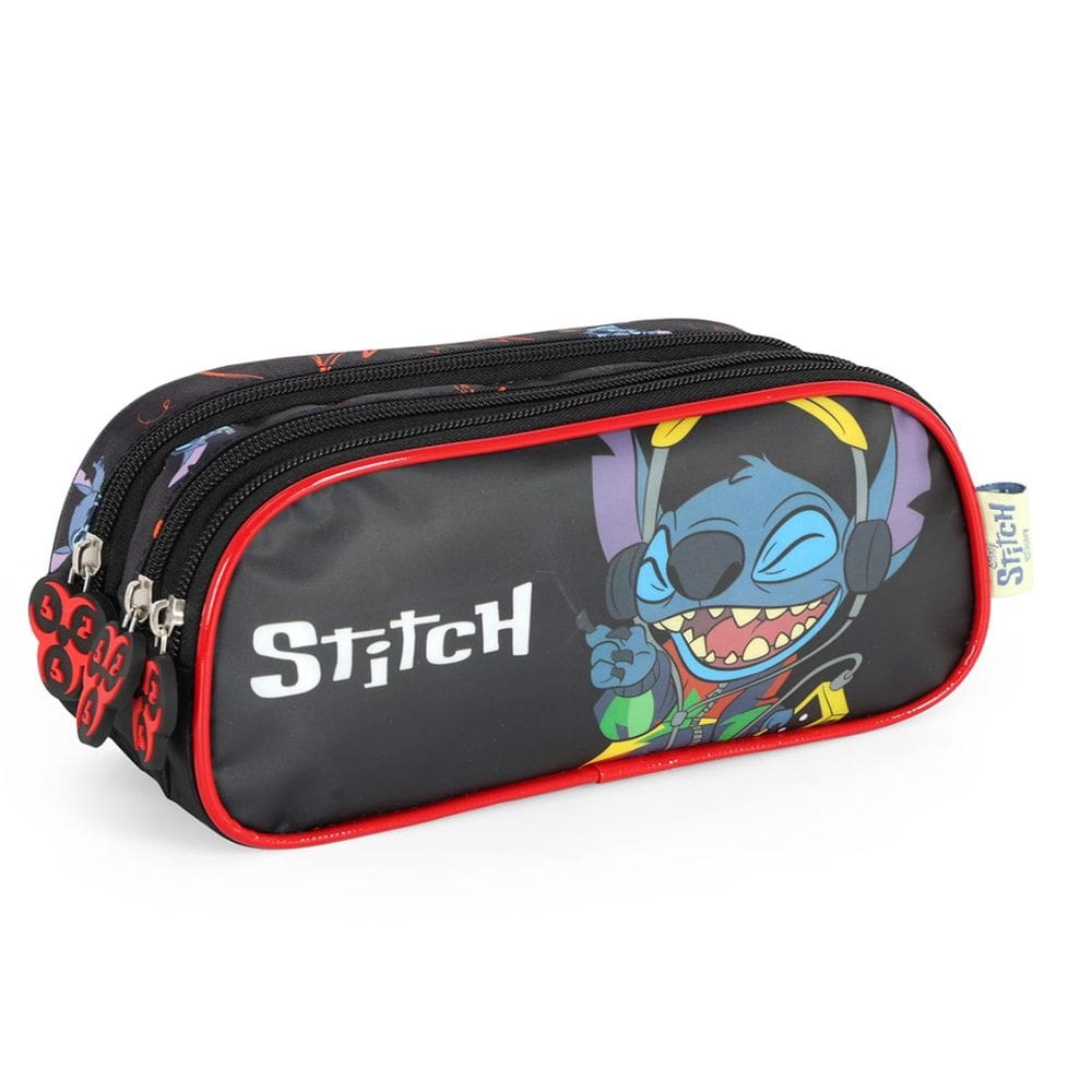 Estojo 3 Divisória Juvenil Lilo Stitch Disney Escolar Preto