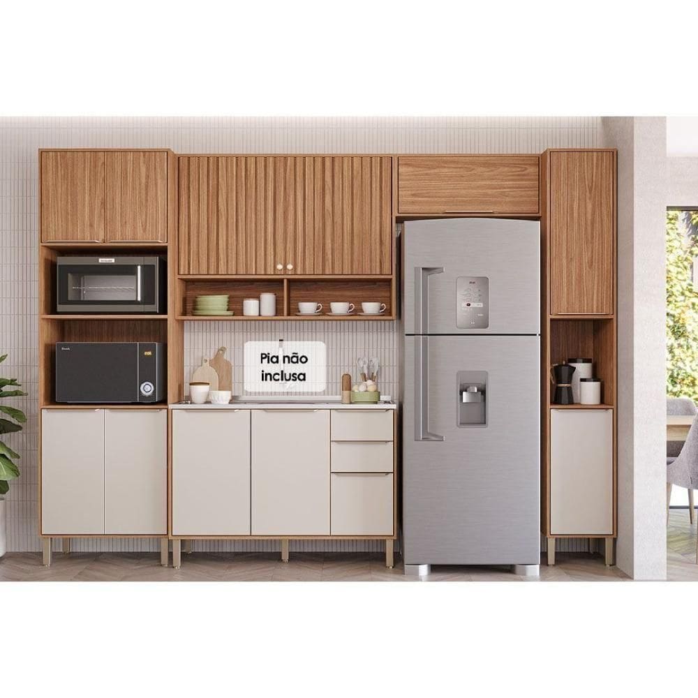 Módulo Cozinha Mgm Divina 5 Peças (2aéreos+1balcão+1paneleiro+1torrequente) C5p185 Freijo-off White-mgm