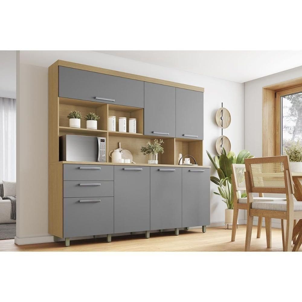 Kit De Cozinha Compacta Nobreza C- 7 Portas E 2 Gavetas 210cm Carvalho-titânio - Nesher