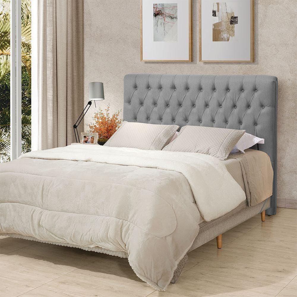 Cabeceira Cama Queen Estofada 1,60 - Inca Linho Cinza