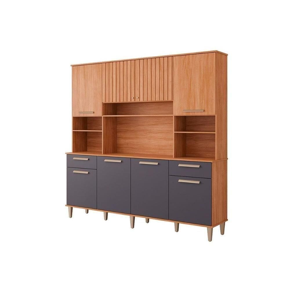 Kit De Cozinha Compacta Livia 8 Portas 2 Gavetas E 6 Nichos Cinamomo-titanium - Mgm