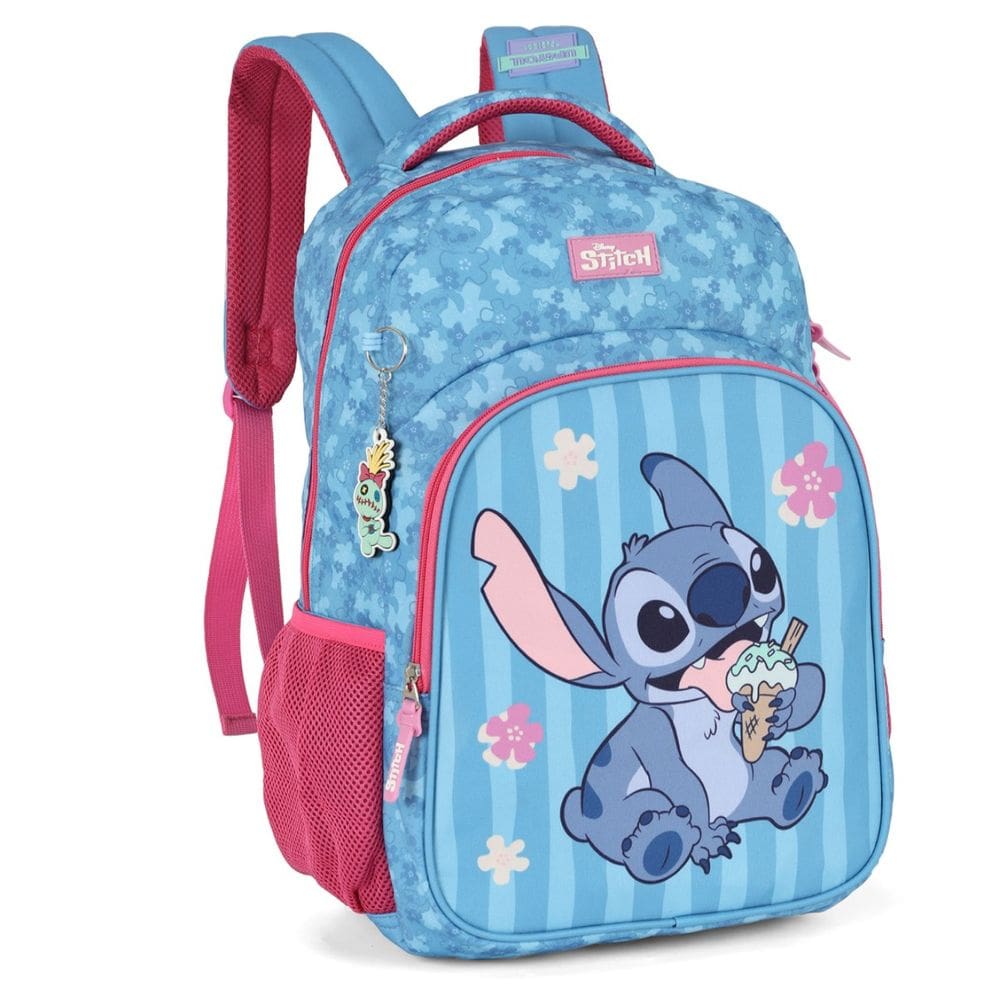 Mochila De Costa Escola Stitch Disney Pink Luxcel Lançamento