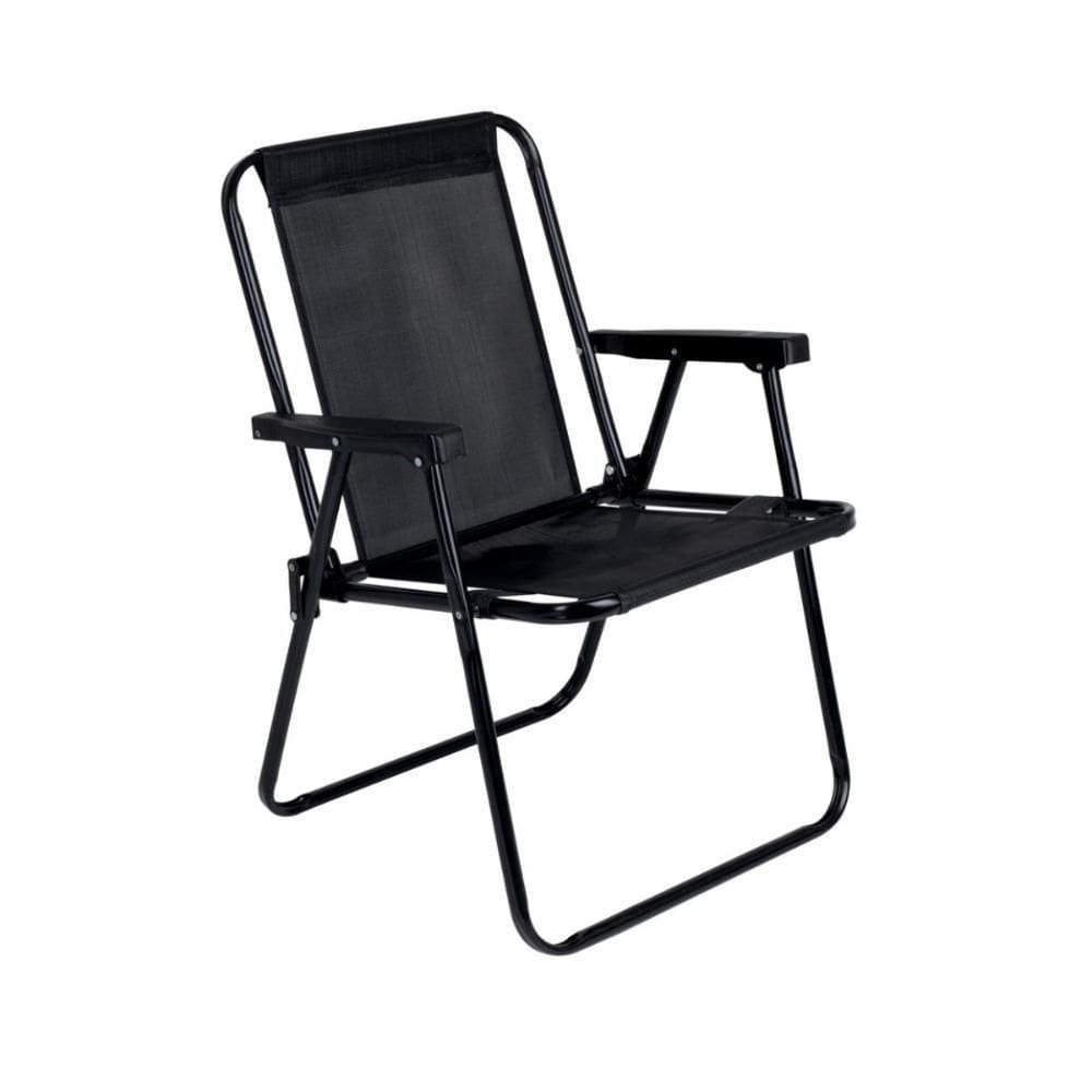 Cadeira De Praia Alta Em Aço 110 Kg Cores Sólidas Mor Preto