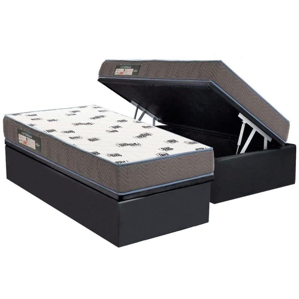Conjunto Box Baú Solteiro: Colchão Espuma Ortobom D33 Light Saúde + Base Crc Suede Gray (88x188)