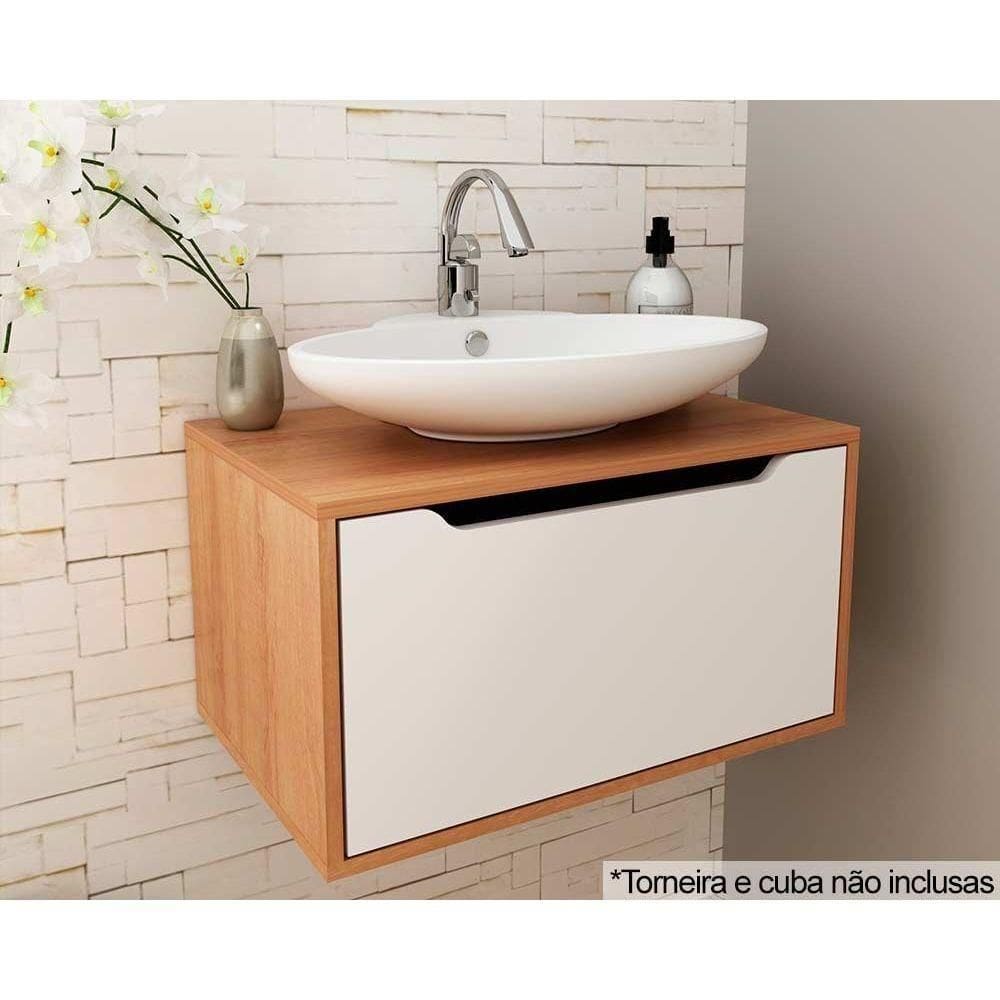 Bancada De Banheiro Suspenso Bn3646 S- Cuba C- 1 Porta 60cm Amêndoa-branco - Tecno Mobili