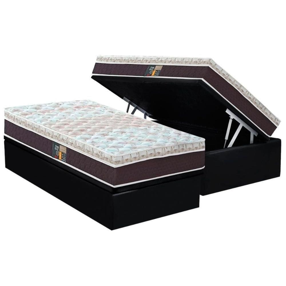 Cama Box Baú Solteiro: Colchão Molas Ensacadas Castor Class Híbrido + Base Crc Courano Black (88x188)