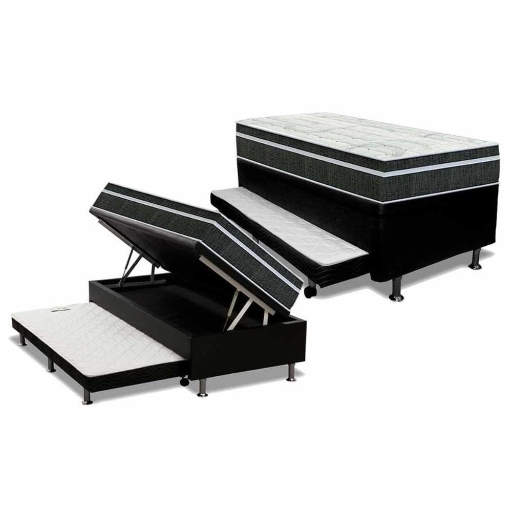 Conjunto Box Baú Solteiro: Colchão Molas Orthoflex Bonnel Venezia Black + Base Crc Courano Black (88x188)