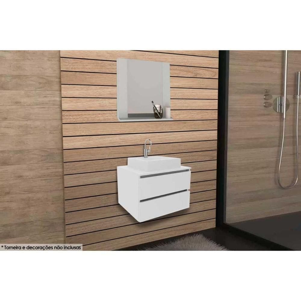 Armário C- Balcão Banheiro Suspenso Bn3607 Cuba Bn3600 60cm E Espelho Bn3610 Branco - Tecno Mobili