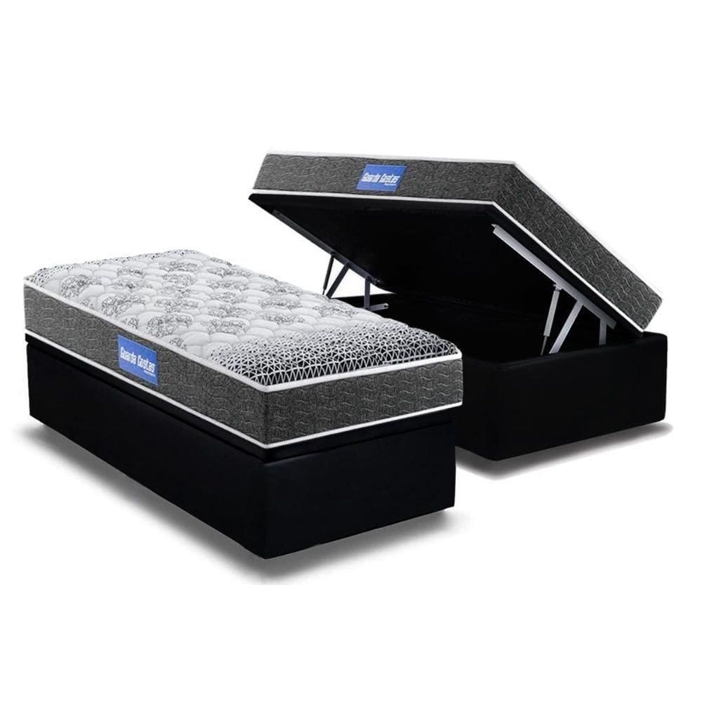 Cama Box Baú Solteiro: Colchão Molas Ensacadas Probel D23 Guarda Costas Super Resistente + Base Crc Suede Black (88x188)