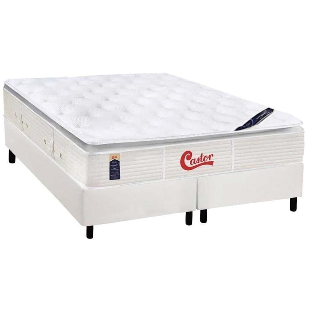 Cama Box Queen: Colchão Molas Ensacadas Castor Gold Star Slx Vitagel + Base Crc Courano White (158x198)