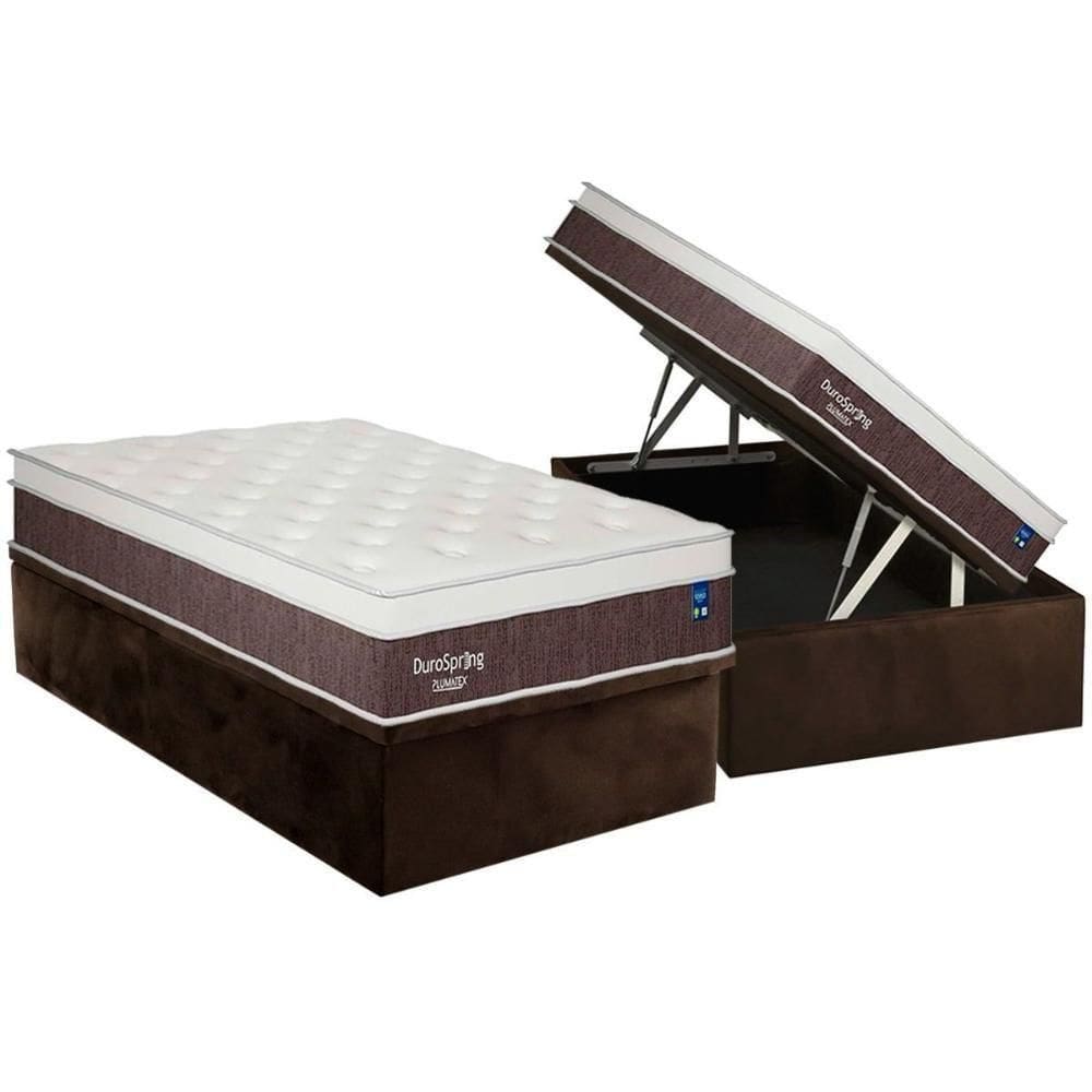 Conjunto Box Baú Solteiro: Colchão Molas Plumatex Superlastic Durospring + Base Crc Suede Brown (88x188)