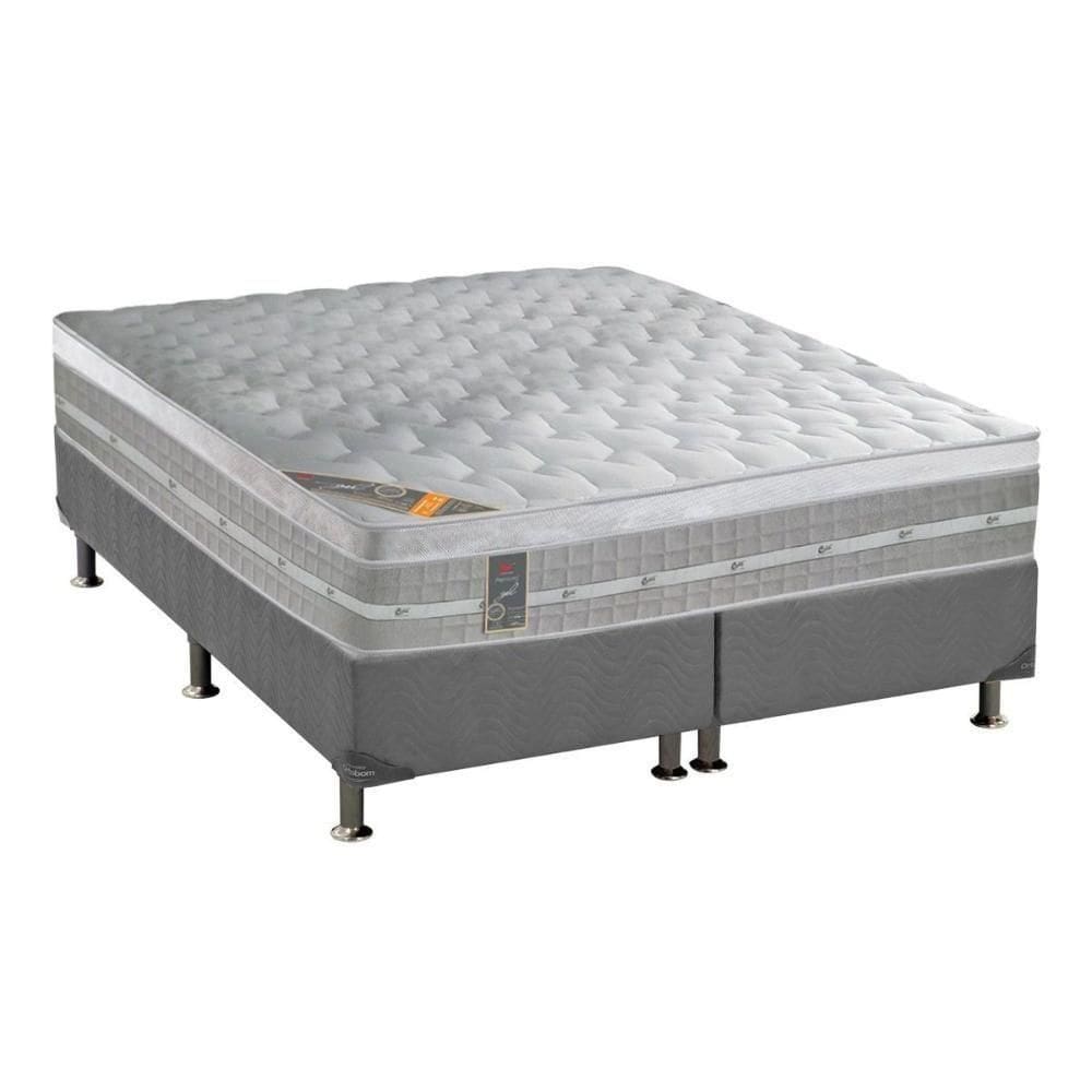 Cama Box Queen: Colchão Molas Ensacadas Castor Premium Gel + Base Crc Suede Gray (158x198)