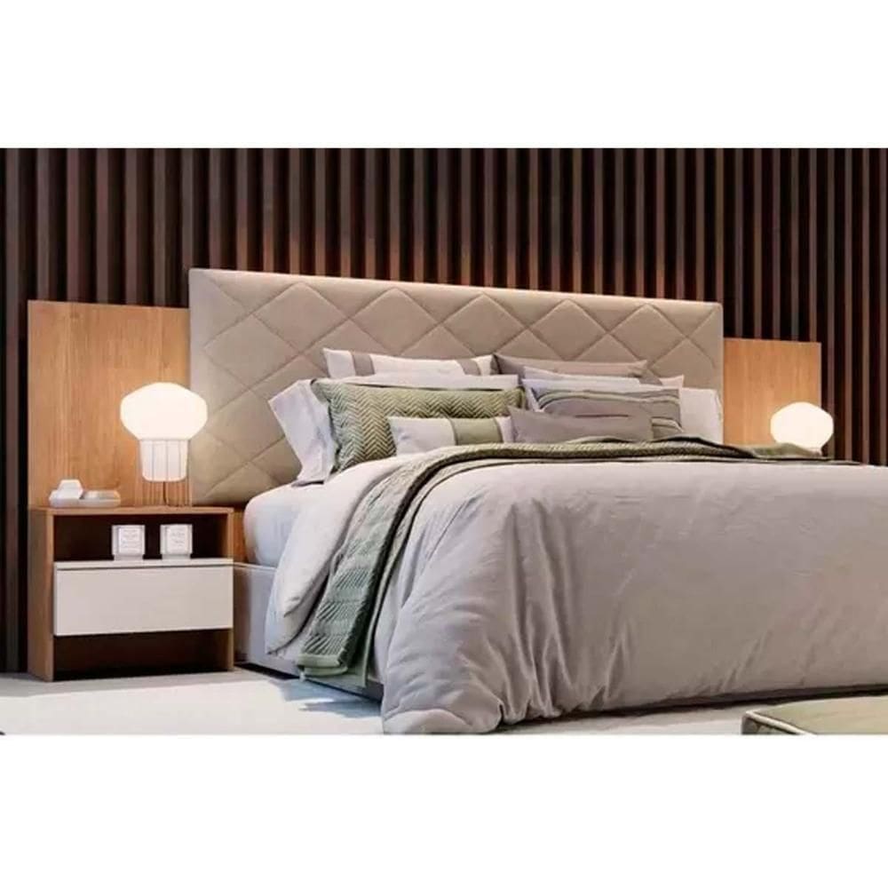 Painel Cama Box Madeirado Casal Everest Plus C- 2 Mesas E 2 Gavetas Cumaru-fendi 25 - Horizonte