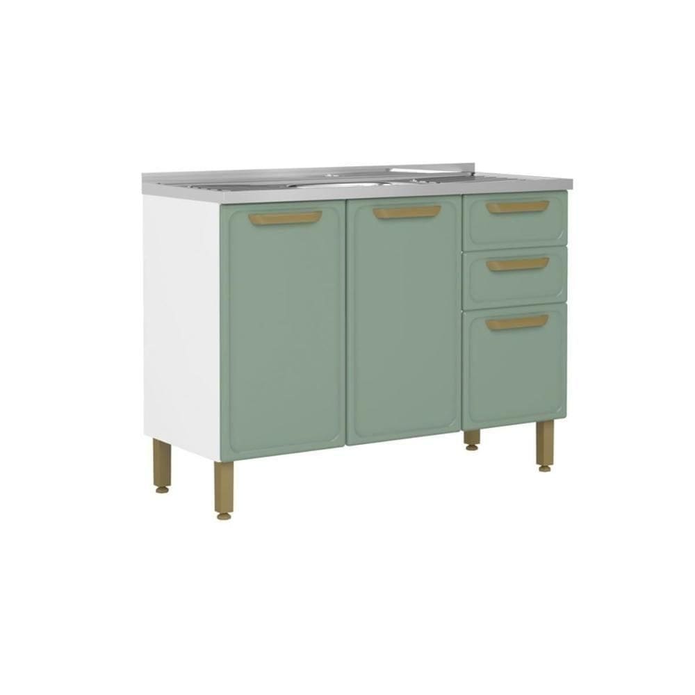 Balcão De Cozinha Modulado C- Pia Bella C- 3 Portas E 2 Gavetas 120cm Verde - Bertolini