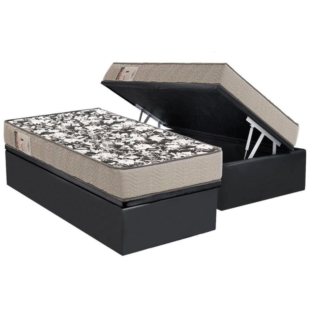 Conjunto Box Baú Solteiro: Colchão Espuma Ortobom D26 Physical Ultra Resistente + Base Crc Suede Gray (88x188)