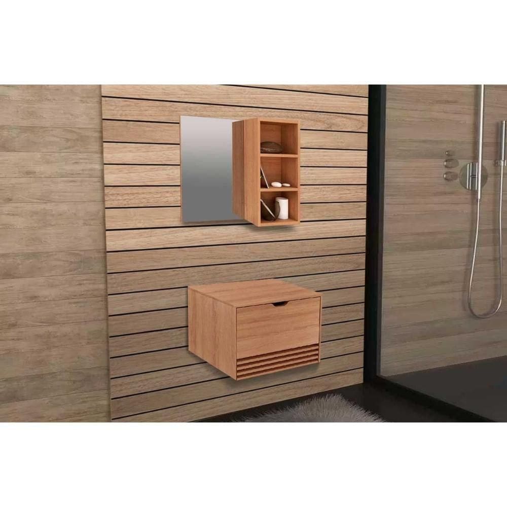 Armário C- Balcão Banheiro Suspenso Bn3613 S- Cuba 60cm E Espelho Bn3609 Amêndoa - Tecno Mobili