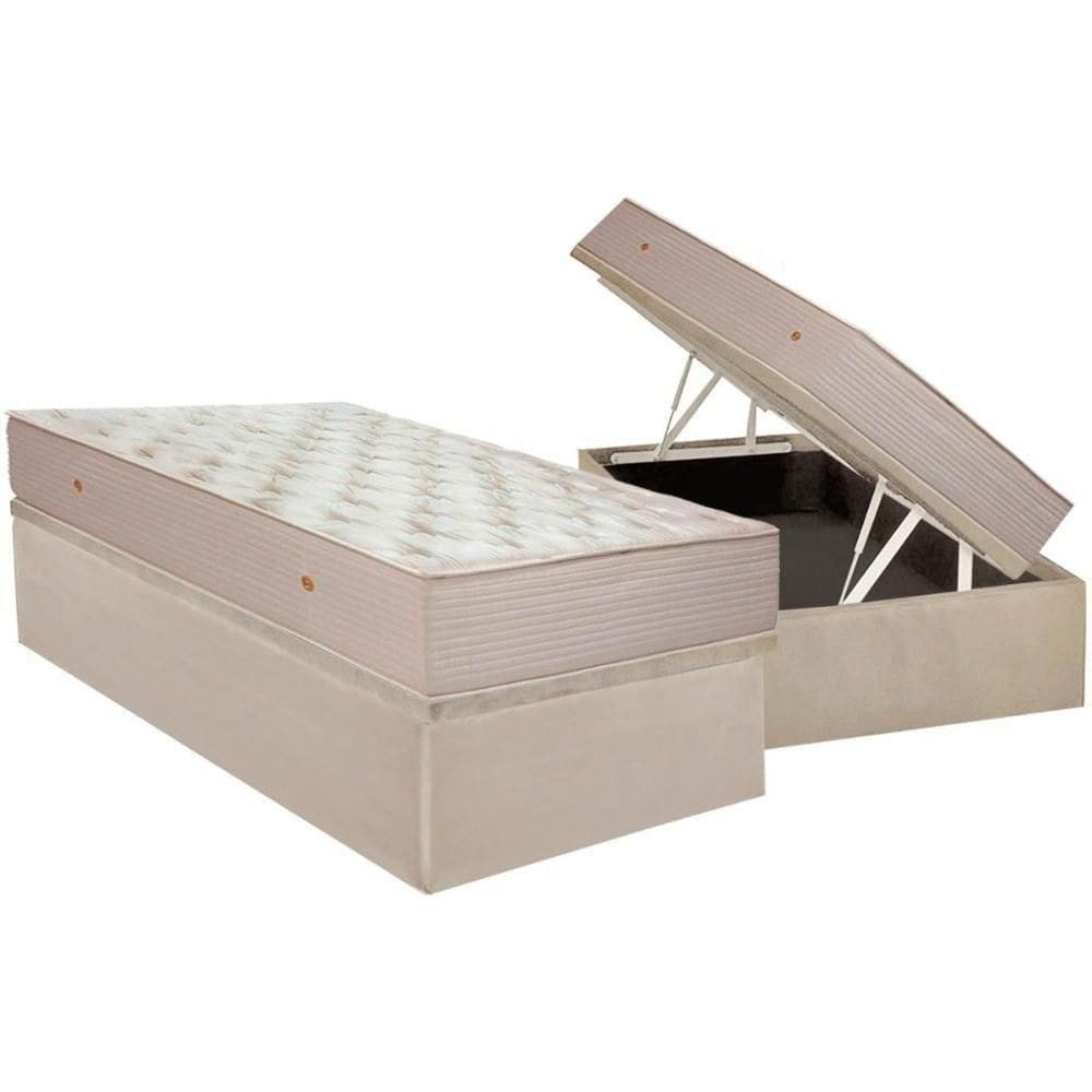 Cama Box Baú Solteiro: Colchão Molas Ensacadas Ortobom Orthotel Superluxo + Base Crc Suede Clean (88x188)