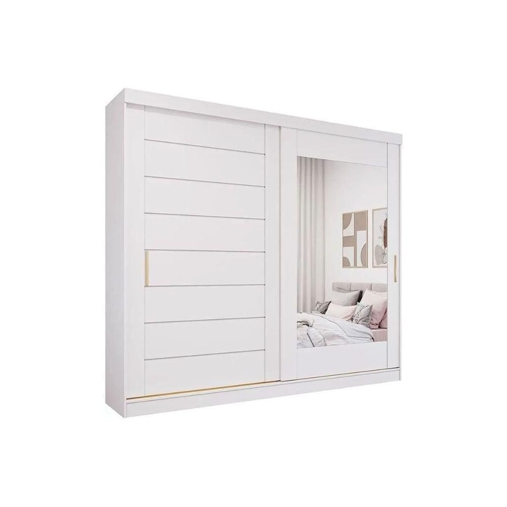 Guarda Roupa Casal 2 Portas De Correr (1 C- Espelho) E 8 Gavetas Florença Branco - Panan