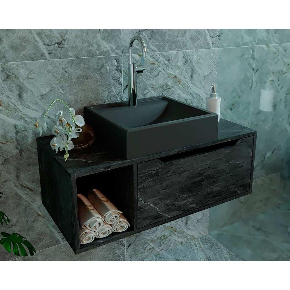 Bancada De Banheiro Suspenso Bn3644 S- Cuba C- 1 Porta 80cm Mármore Lunar - Tecno Mobili