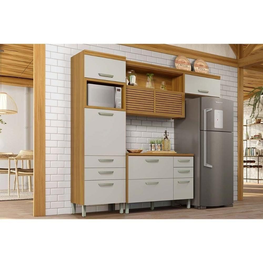 Kit De Cozinha Completa 3 Peças Princesa (1aéreo+1balcão+1paneleiro) C3p20 Freijo-off White - Nesher