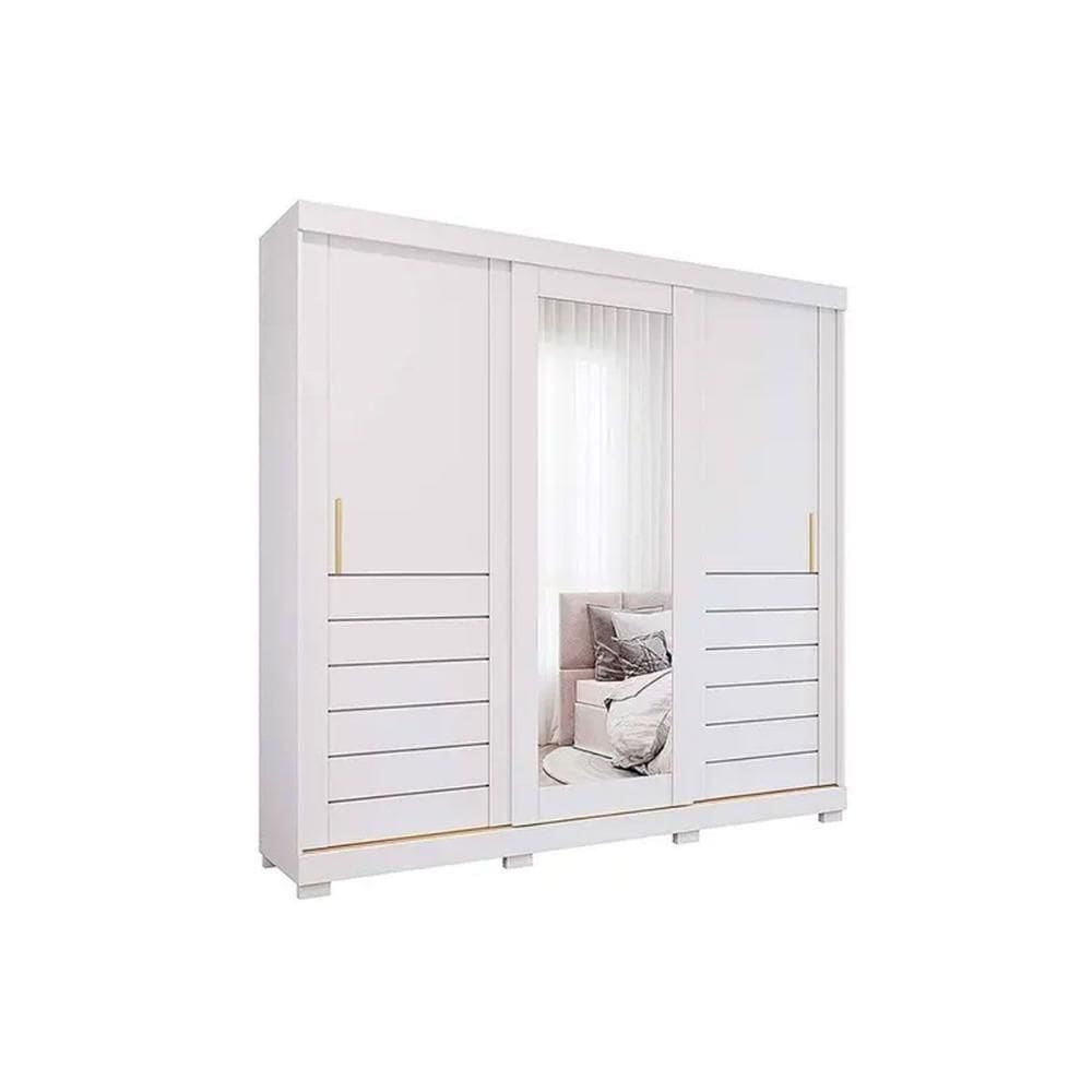 Guarda Roupa Casal 3 Portas De Correr (1 C- Espelho) E 6 Gavetas C- Pés Cecilia Branco - Panan
