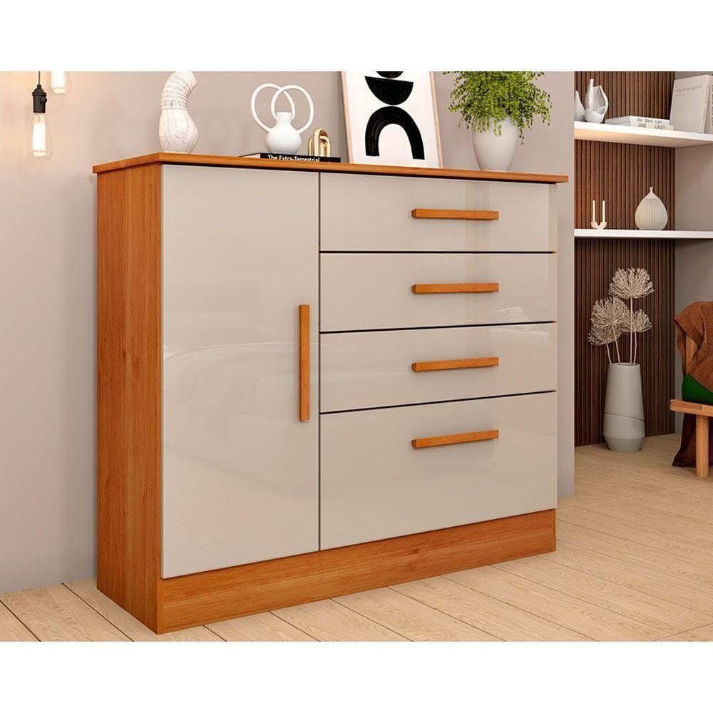 Cômoda Juvenil Chicago C- 1 Porta E 4 Gavetas Cinamomo-off White - Tcil Móveis