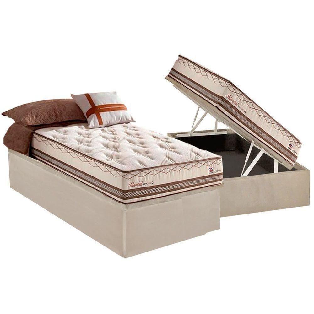 Cama Box Baú Solteiro: Colchão Molas Ensacadas Herval Istambul + Base Crc Suede Bege (88x188)