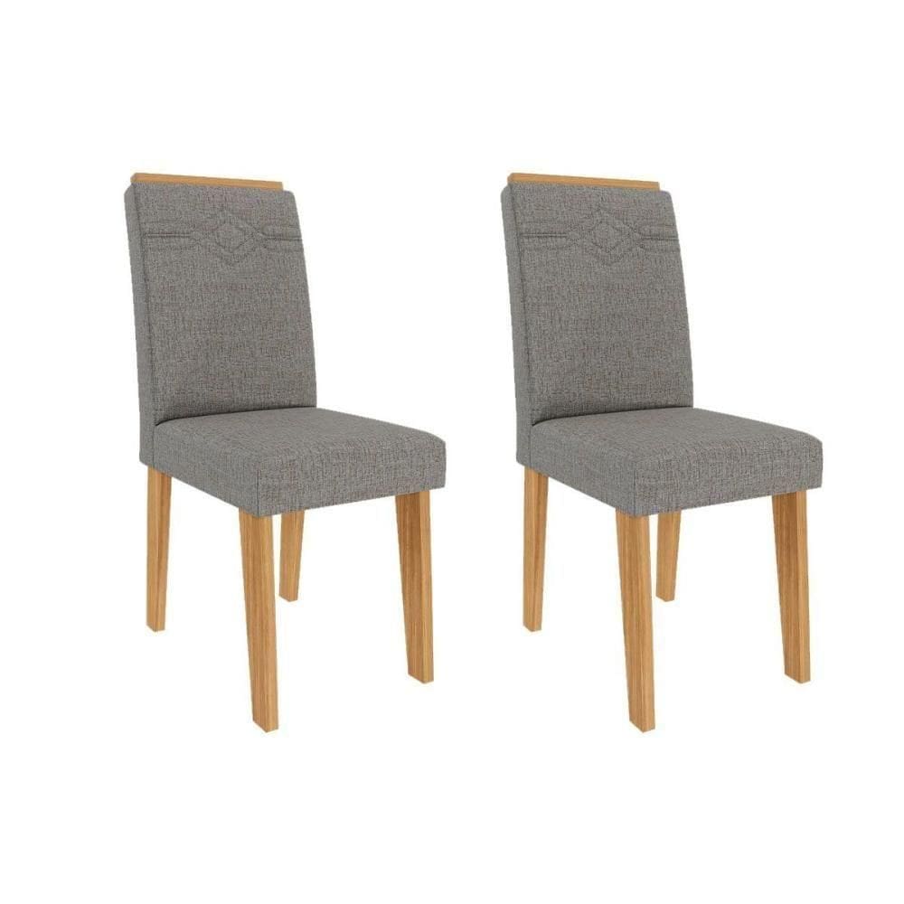 Cadeira Sala De Jantar Taís Kit 2 Un Nature-linho Grafite - Cimol