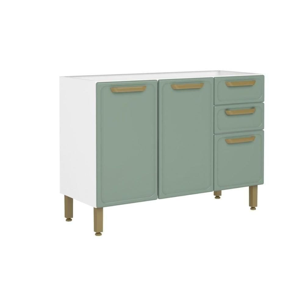 Balcão De Cozinha Bella C- 3 Portas E 2 Gavetas S- Tampo 120cm Verde - Bertolini