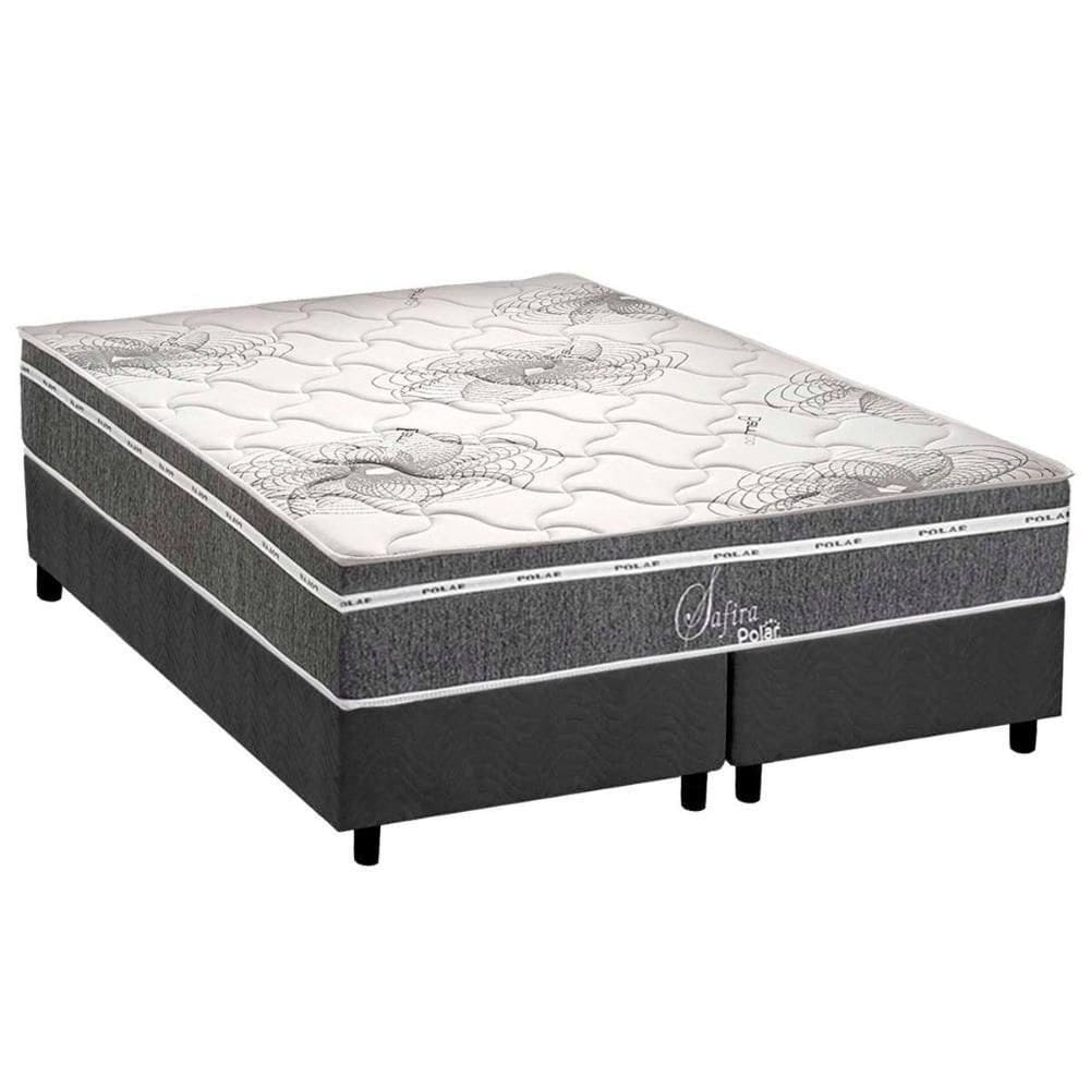 Cama Box Queen: Colchão Molas Ensacadas Safira + Base Crc Suede Gray (158x198)