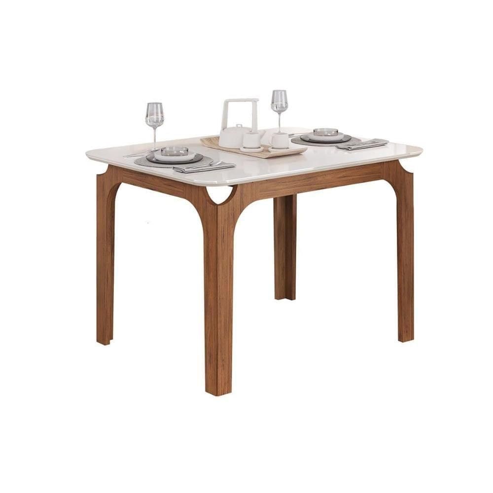 Mesa P- Cozinha Marina C- Tampo Madeirado C- Vidro Curvo 120x80cm Freijo-off White - Dj Móveis