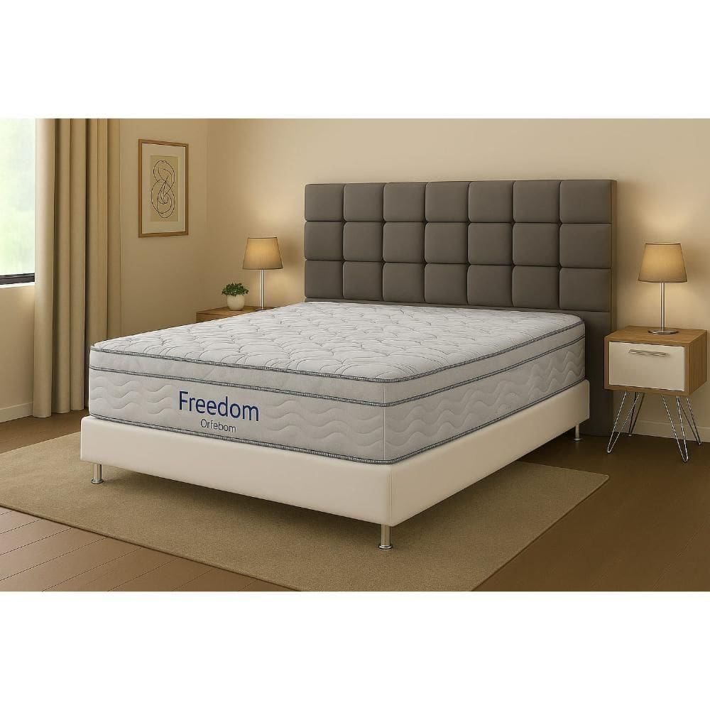 Cama Box Casal Crc + Colchão Freedom Ortobom + Cabeceira Piave - 138x188x12