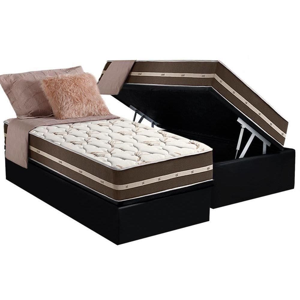 Cama Box Baú Solteiro: Colchão Molas Ensacadas D Angelis Superlastic Classic + Base Crc Courano Black (88x188)